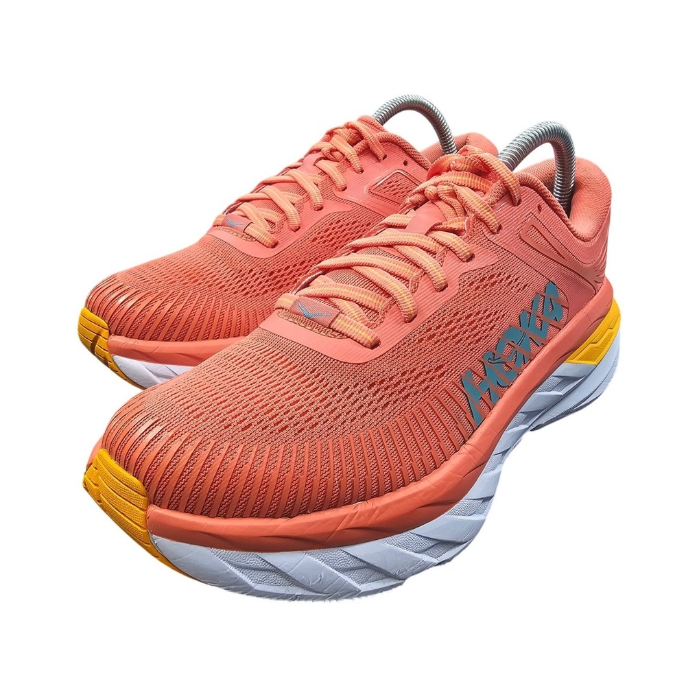 Hoka One One Bondi‎ 7 Womens 8.5 Running Shoes Cantaloupe Silver Peony 1110519